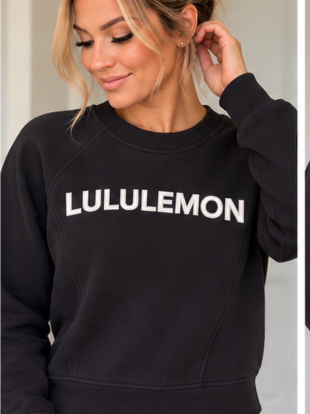 lululemon athletica Black Crewneck Sweatshirt with White Logo